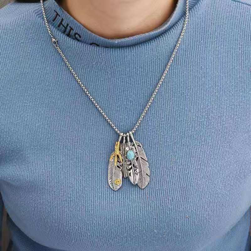 Vòng cổ Thép Titan Mặt Lông Vũ Phong Cách Hip Hop Cá Tính