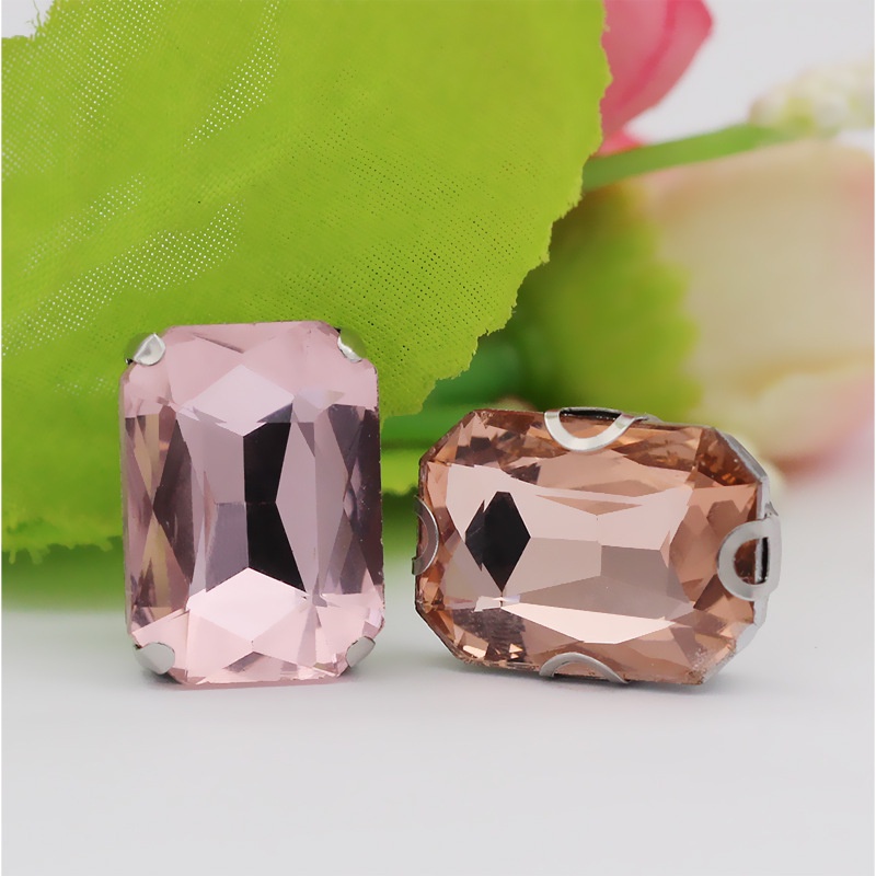 Đá Pha Lê Hình Bát Giác Có Móng Vuốt Bạc Dùng Làm Trang Sức Thủ Công DIY