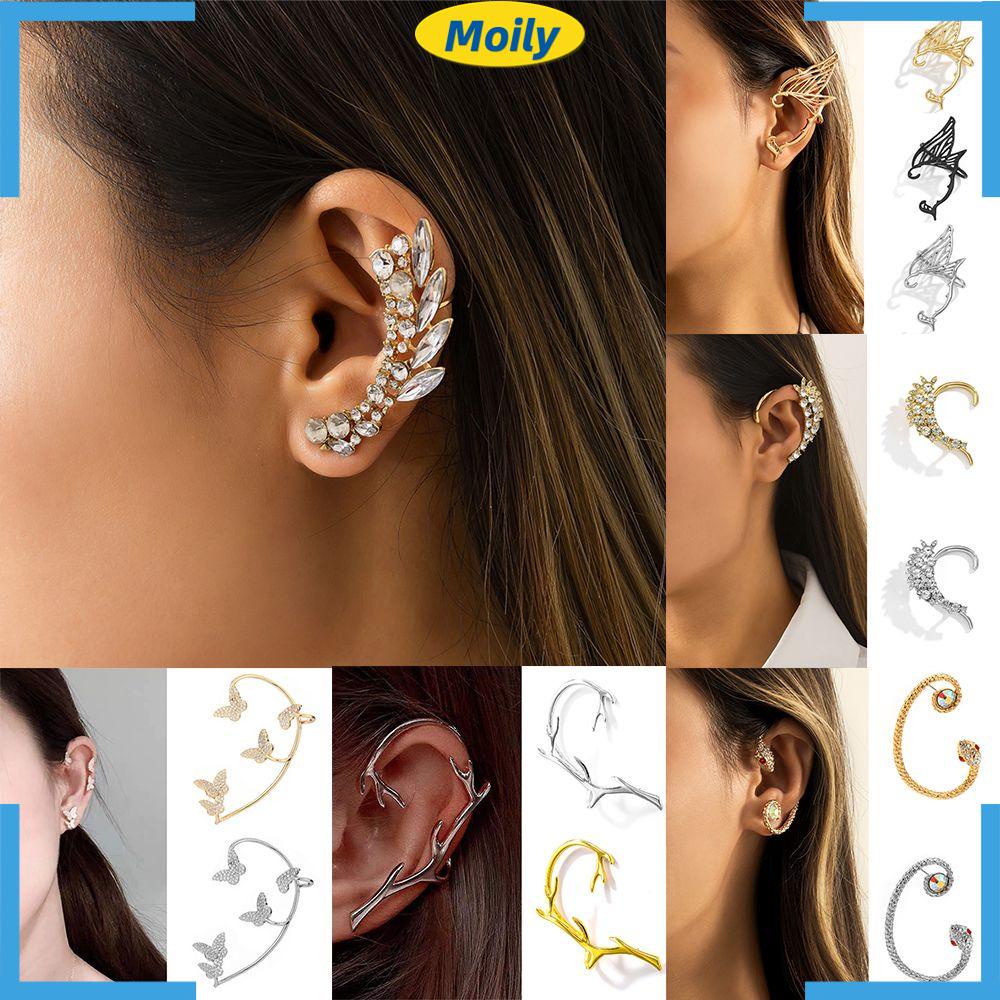 Khuyên Kẹp Vành Tai Giả Hình Học Đính Đá Zircon Phong Cách Hàn Quốc Thời Trang