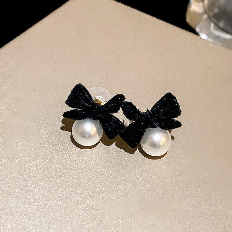 Bông Tai Bạc Hình Nơ Đính Ngọc Trai Đơn Giản Sang Trọng Cho Nữ