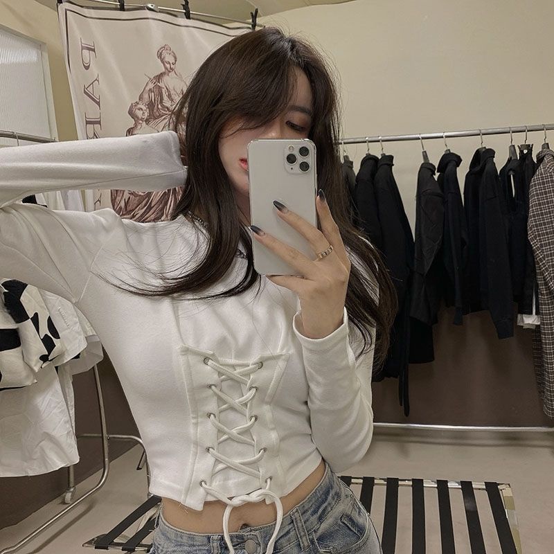 Áo Croptop Tay Dài Cổ Tròn Thiết Kế Mới Thời Trang Mùa Thu Dành Cho Nữ