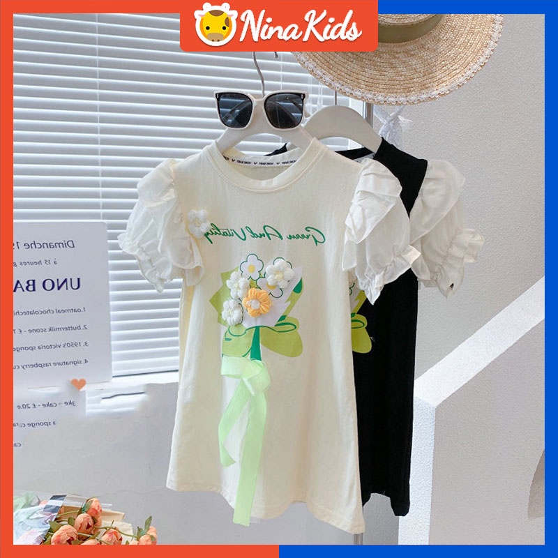 Đầm Thun Dài Thắt Nơ Tay Bay Ba Chiều Thời Trang Mùa Hè Mới Dành Cho Bé Gái 1-6 Tuổi