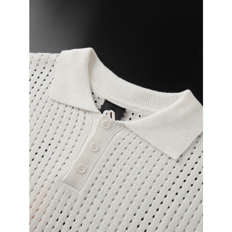 Áo Thun polo Dệt Kim Tay Ngắn Vải Lụa Lạnh Mỏng Thời Trang 2023 Cho Nam