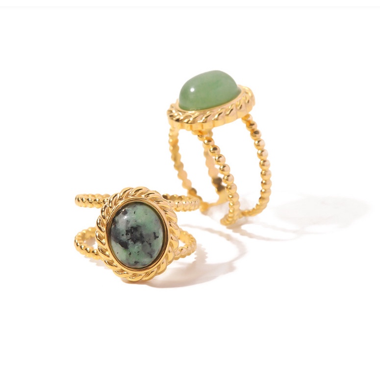 Nhẫn Nữ Vintage Phong Cách Retro Đính Đá Nhân Tạo Titan Ko Đen TT4619