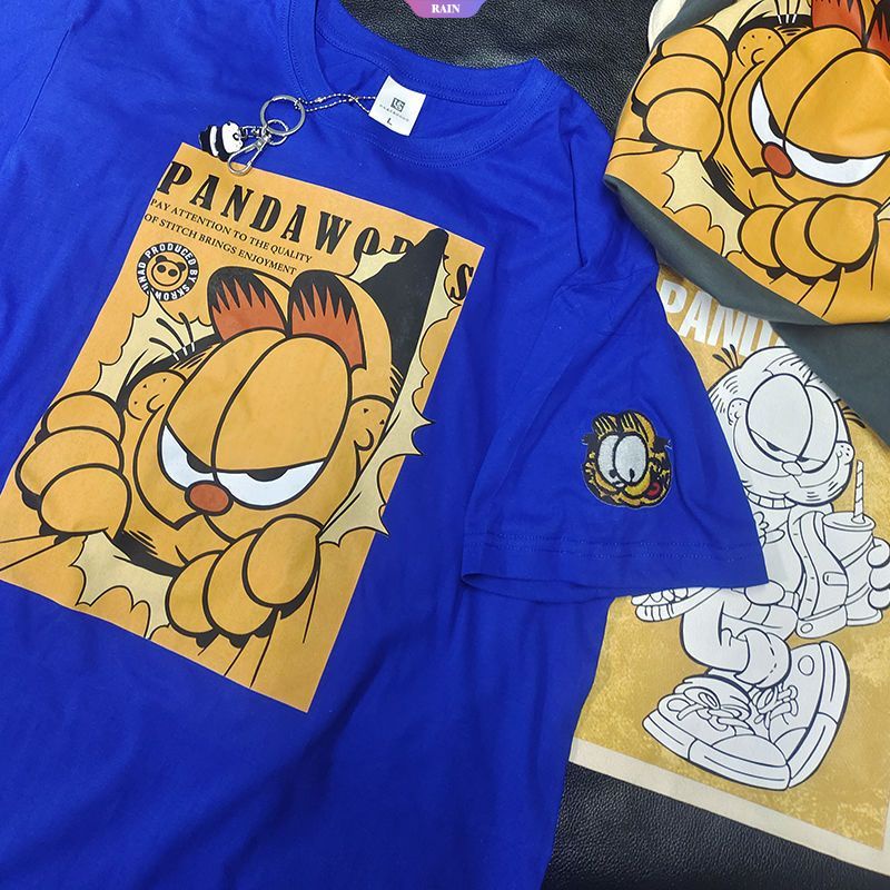 Áo Thun Cotton Tay Ngắn Dáng Rộng In Hình Mèo Garfield Dễ Thương Thời Trang Mùa Hè Cho Nữ