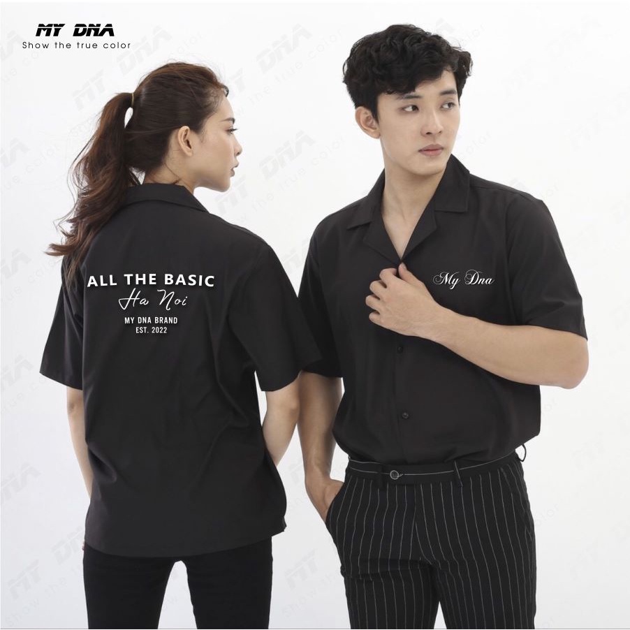 Áo sơ mi cổ vest cao cấp tay ngắn local brand có bigsize 100kg form rộng unisex cặp đôi nam nữ fullbox MY DNA BASIC lưng
