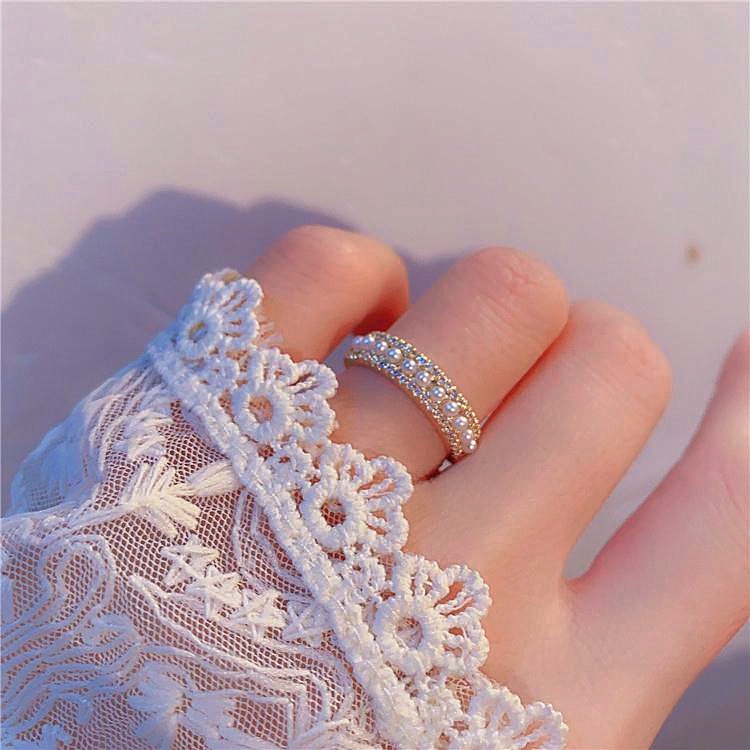 Nhẫn Hở Mạ Vàng Đính Ngọc Trai Và Kim Cương Lấp Lánh Phong Cách Hàn Quốc Chống Rỉ Sét Phụ Kiện Cho Nữ