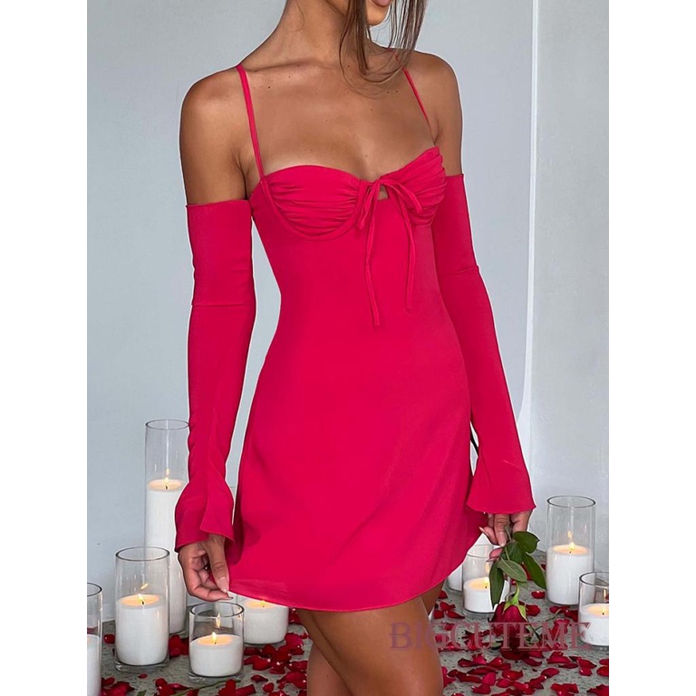 [] - Đầm Hai Dây Mini Cổ Khoét Sâu Mùa Hè Có Tay Áo Dành Cho Nữ