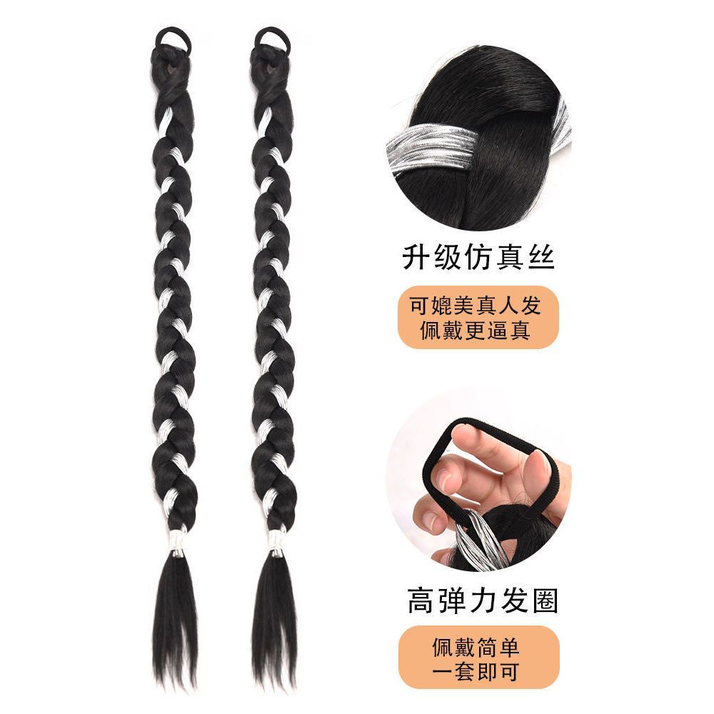 Tóc giả thắt bím MISS FANCY bằng sợi bạc kiểu 2 bên thời trang dài 60cm