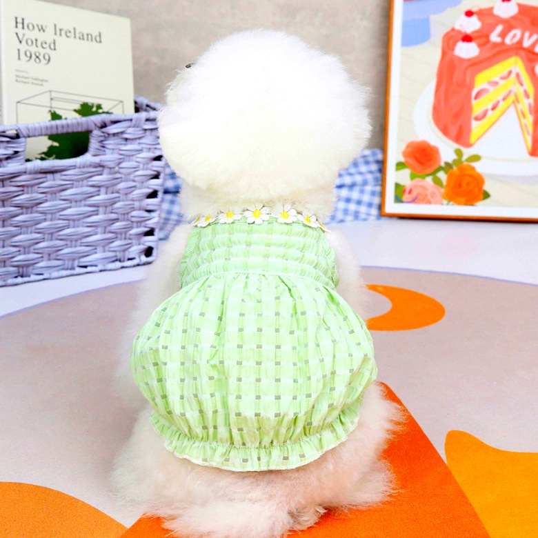 {27Pets} Đầm Mùa Hè Màu Xanh Lá Và Vàng Với Thiết Kế Lồng Đèn Cho Thú Cưng