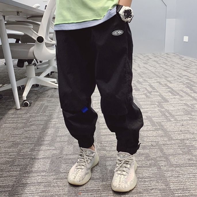 Quần Dài Thể Thao Vải Cotton Dáng Rộng Thiết Kế Cá Tính Cho Bé Trai