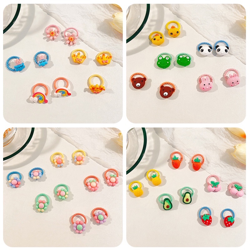 10 PCS/Set Children's Flower Rubber Band Hair Ring Cute High Elastic Hair Rope for Girls