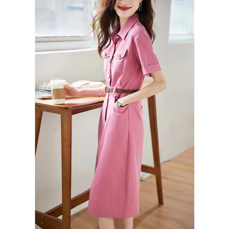 Đầm Sơ Mi Cổ Polo Màu Hồng Thiết Kế Đơn Giản Phong Cách Pháp Thời Trang Mùa Hè Hàng Mới JJ