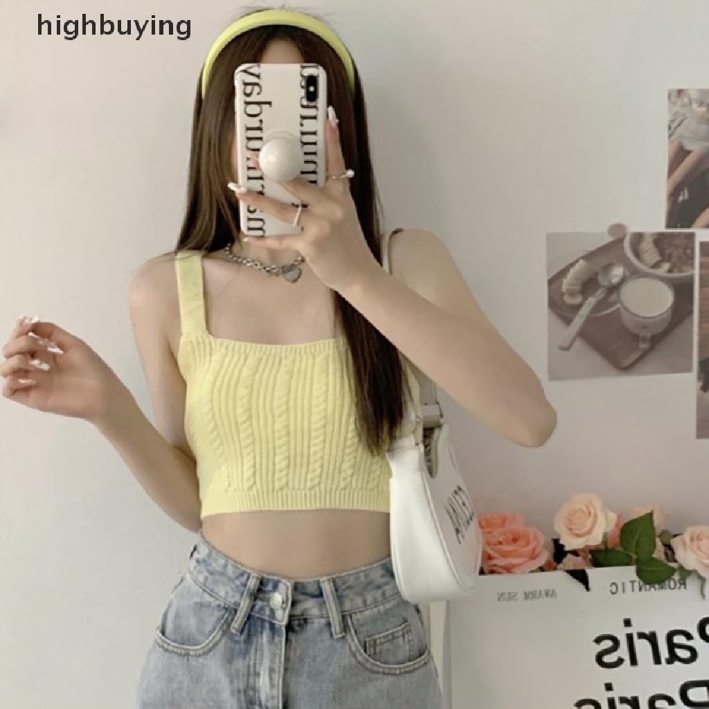 Áo Croptop Dệt Kim Không Tay Màu Sắc Ngọt Ngào Cho Nữ