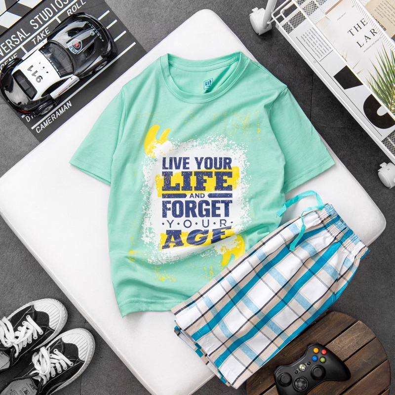 Bộ đồ bé trai quần thô caro áo cotton size đại 23-58kgp