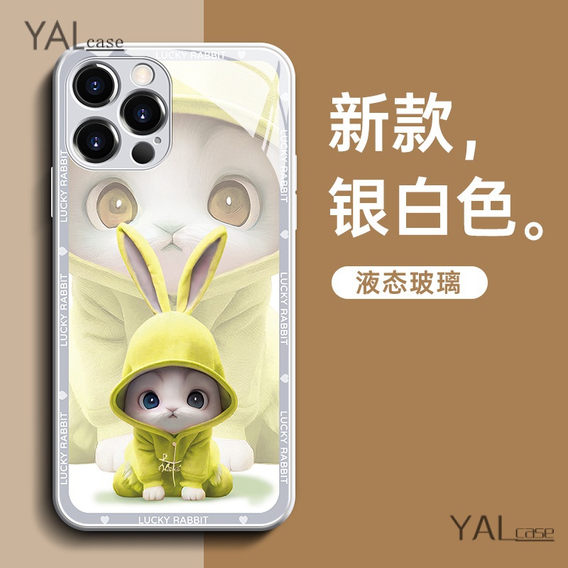 Ốp Điện Thoại Mặt Kính Hình Thỏ Cho Iphone 11promax 8plus 7plus xsmax 13Pro 14Promax 11 / 12 13promax