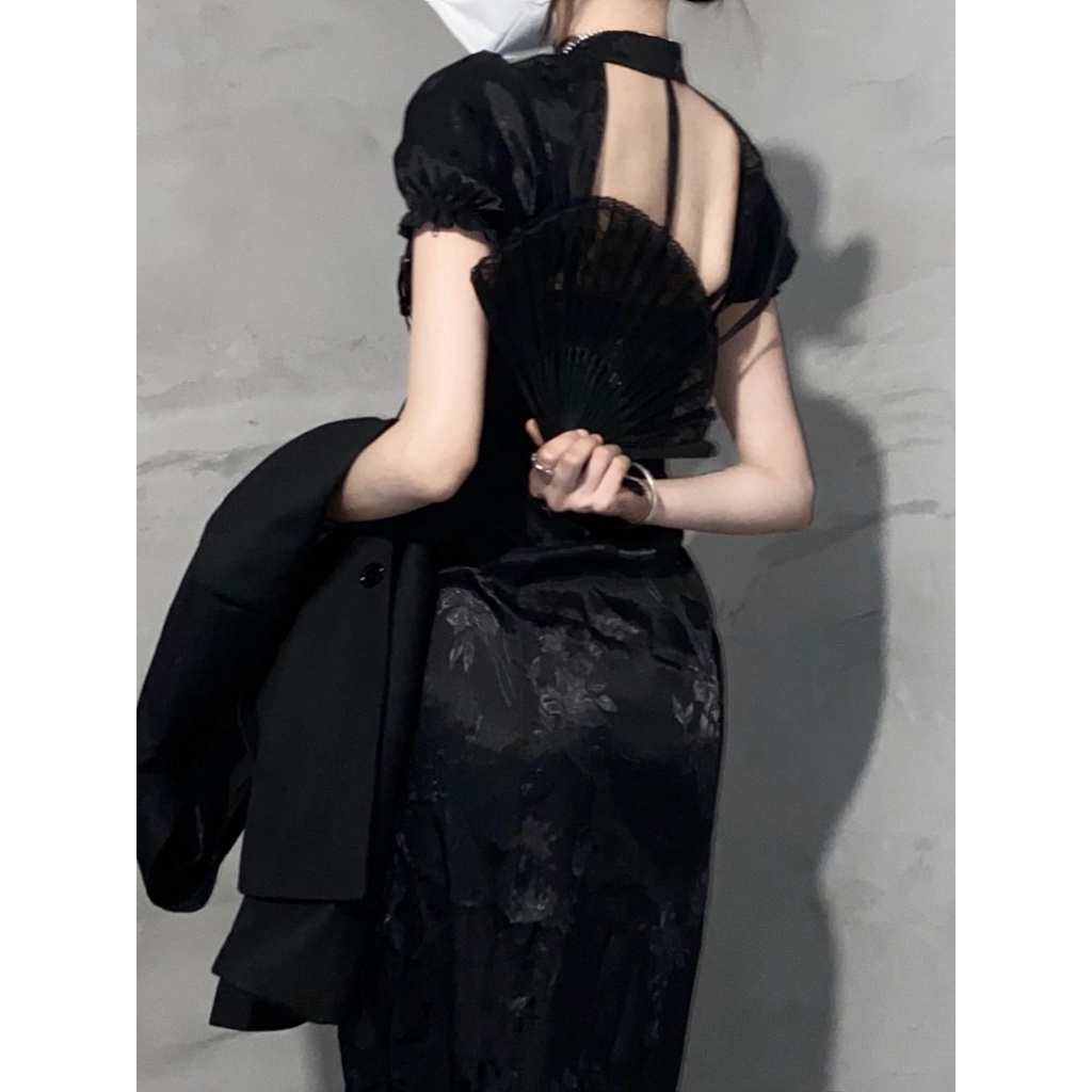 Set Đầm Sườn Xám Xẻ Tà Eo Hẹp Có Khóa Cài Phong Cách Retro Mùa Hè 2023 Mới