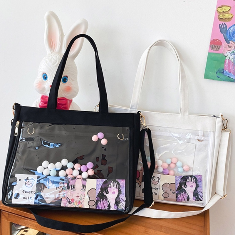 Túi Đeo Chéo Vai Bằng Vải Canvas Có Sức Chứa Lớn Phong Cách Harajuku Dành Cho Nữ