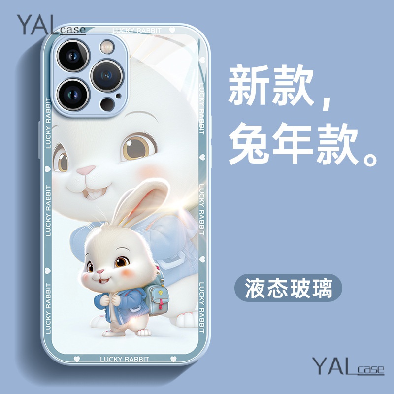 Ốp Điện Thoại Mặt Kính Hình Thỏ Đeo Balo Cho Iphone 11promax 8plus 7plus xsmax 13Pro 14Promax 11 / 12 13promax