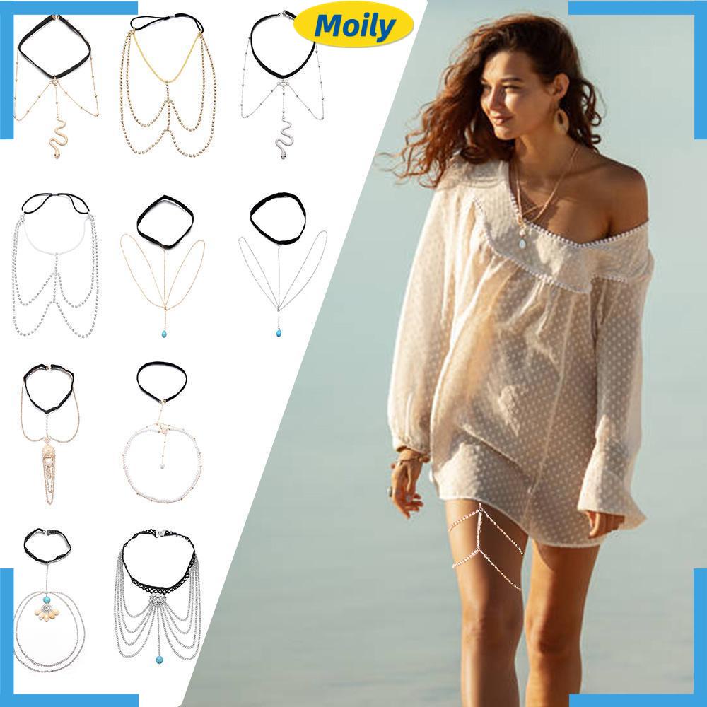 Phụ kiện trang sức đeo chân nhiều lớp có vòng thun thời trang quyến rũ cho nữ