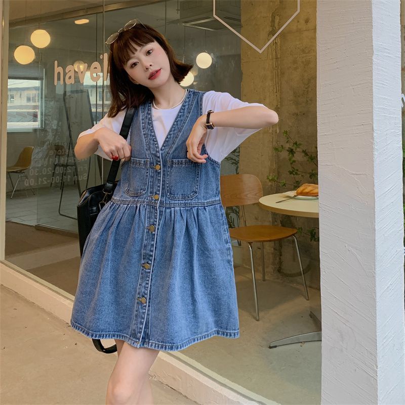 Đầm Denim Không Tay Hai Mảnh Thời Trang Mùa Hè 2023 Phong Cách Mới Cho Nữ