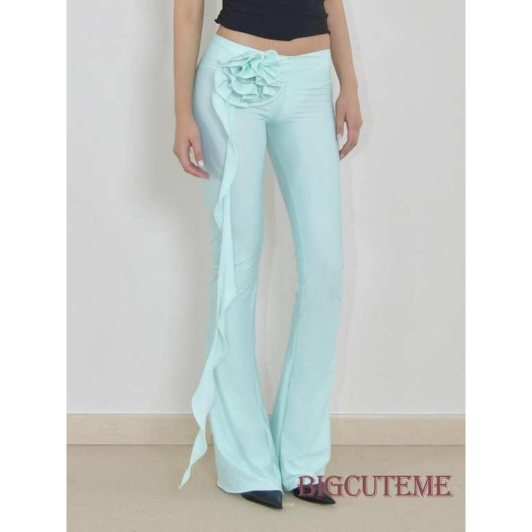 Quần Legging Lưng Thấp In Họa Tiết Hoa 3D Phối Tua Rua Phong Cách Vintage Thời Trang Mùa Hè Cho Nữ Y2k