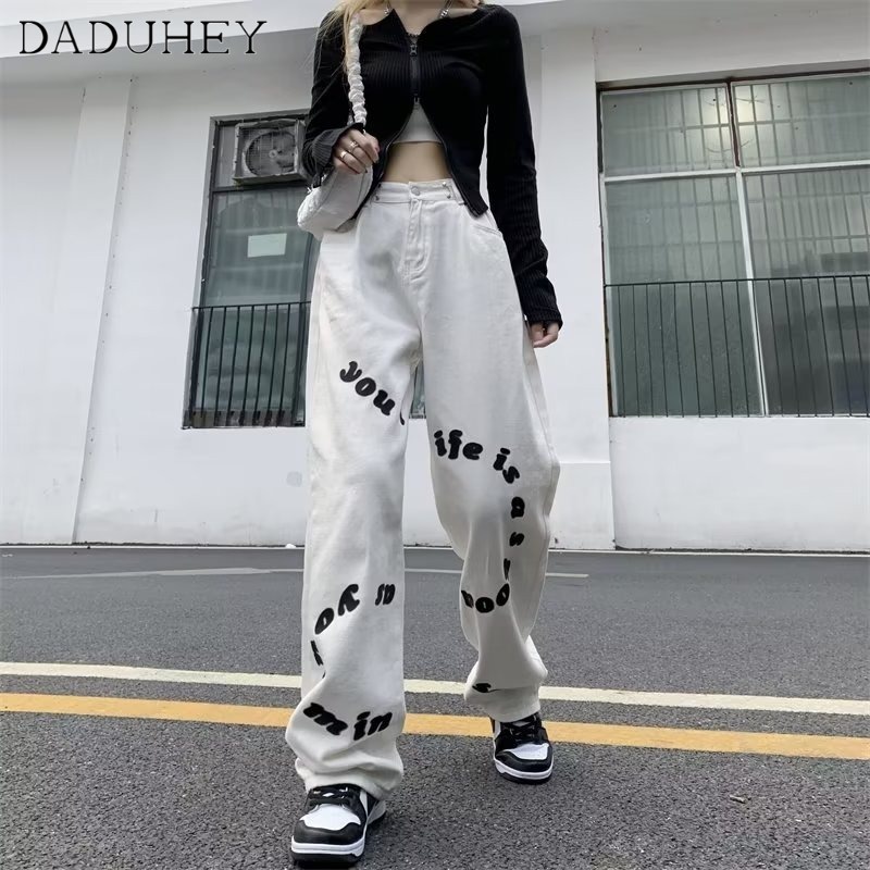 DaDuHey New American Ins Letter Jeans Niche Loose Wide-leg Pants Casual Pants High Waist plus Size Trousers