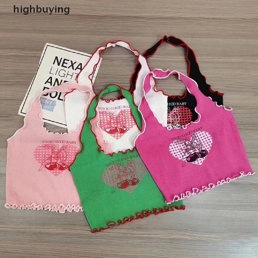 Áo Croptop Hai Dây Dệt Kim Y2K Dáng Ôm In Họa Tiết Trái Tim Xinh Xắn Thời Trang Mùa Hè Cho Nữ