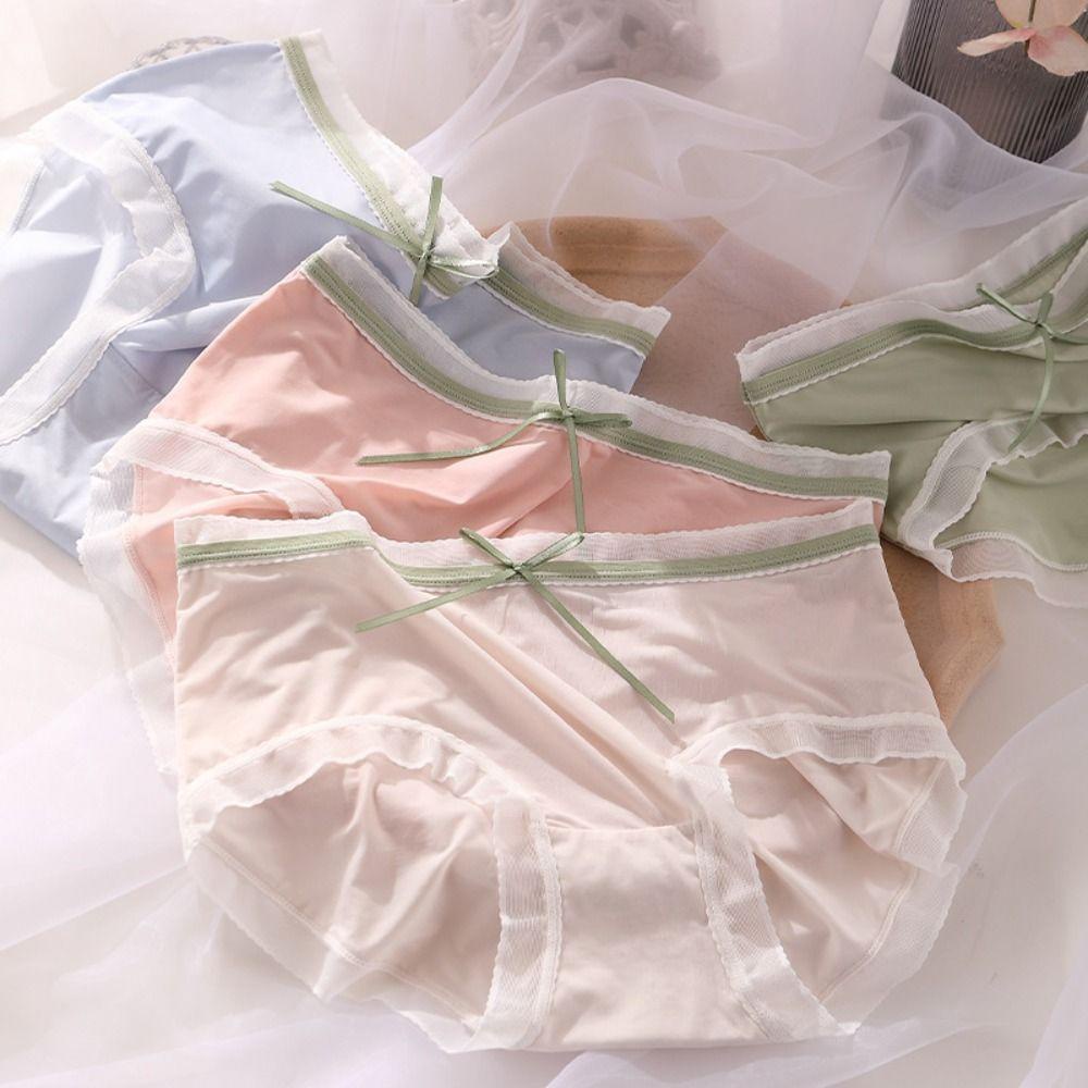 Quần Lót Cotton Lụa Mỏng Không Đường May Đính Nơ Cho Nữ