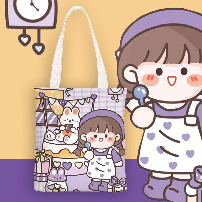 Túi Vải Canvas Thân Thiện Với Môi Trường Họa Tiết Bé Gái Dễ Thương