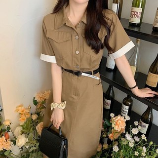 Váy sơmi kate + dây thắt lưng kiểu vintage dạo phố, cafe