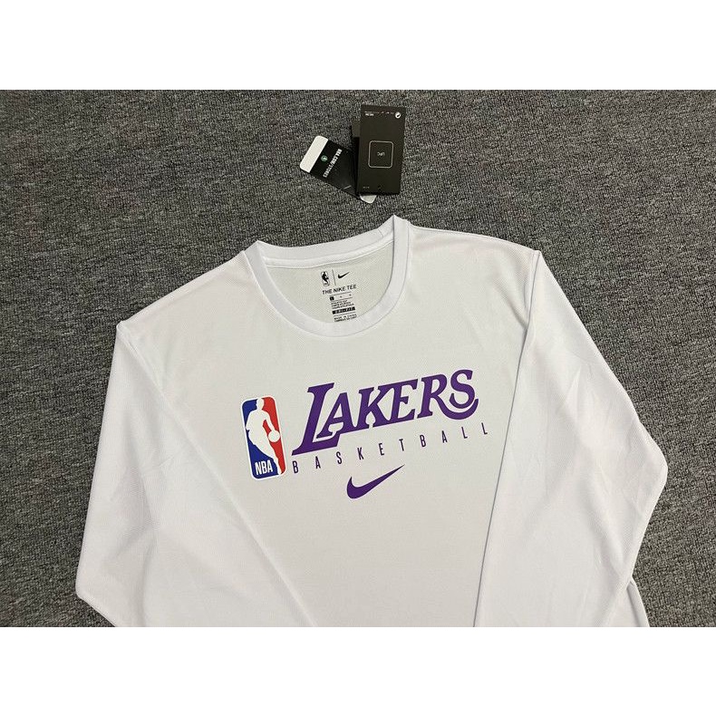 Áo Thun Bóng Rổ Tay Dài In Chữ Lakers Phối Lưới Nhanh Khô Giữ Ấm Tiện Dụng