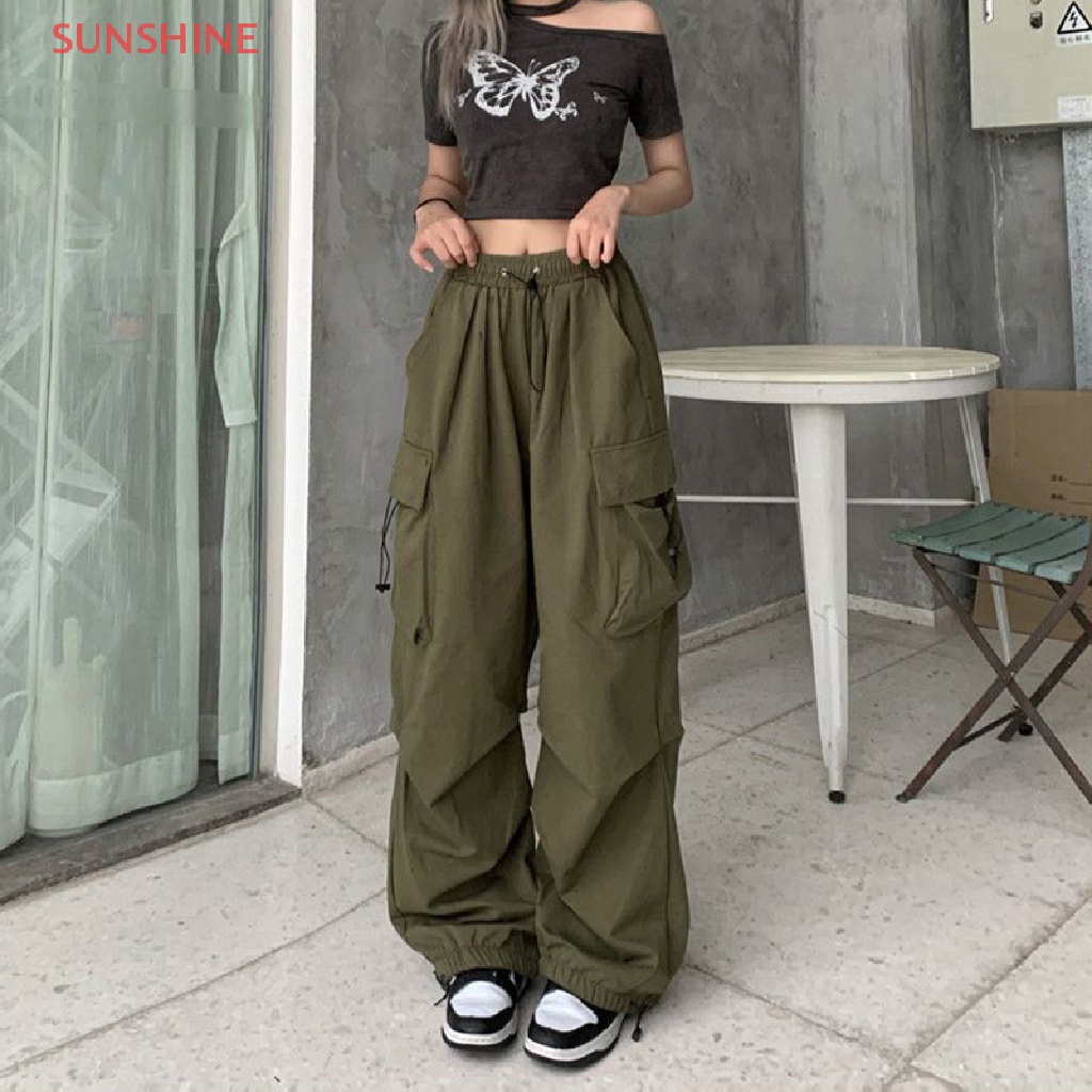 CAGJB Quần Baggy Lưng Cao Ống Rộng Có Túi Và Dây Rút Phong Cách Harajuku Hàn Quốc Thời Trang Cho Nữ Y2k