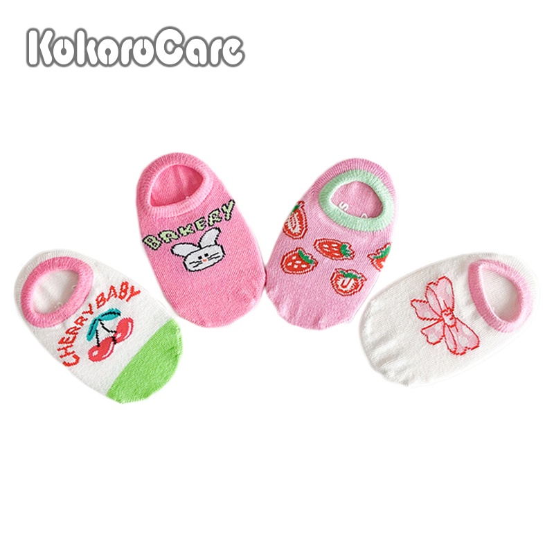 Set 4 Đôi Vớ Cotton Mỏng Họa Tiết Thỏ / Dâu Tây / Cherry Dễ Thương Chống Trượt Mùa Hè Cho Bé Gái MSW-102 1-8 Tuổi