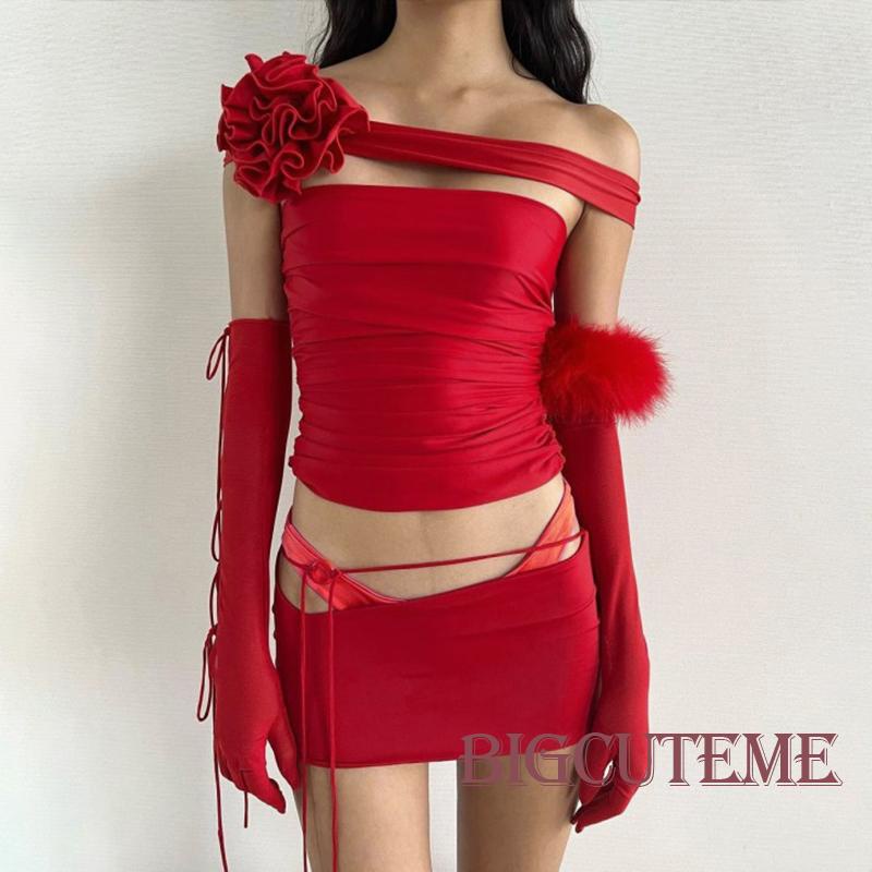 Áo Croptop Trễ Vai Không Tay Màu Trơn Kèm Khăn Choàng In Hoa Thời Trang Mùa Hè Cho Nữ