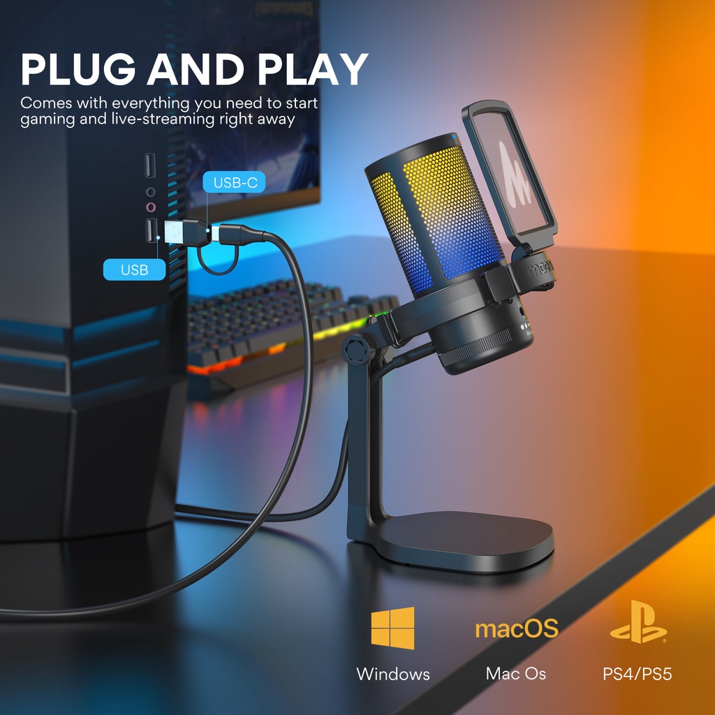 Micro thu âm MAONO DGM20 RGB USB Condenser với độ điều chỉnh lớn/chức năng thiết lập phần mềm cho PC/chơi game/livestream | BigBuy360 - bigbuy360.vn