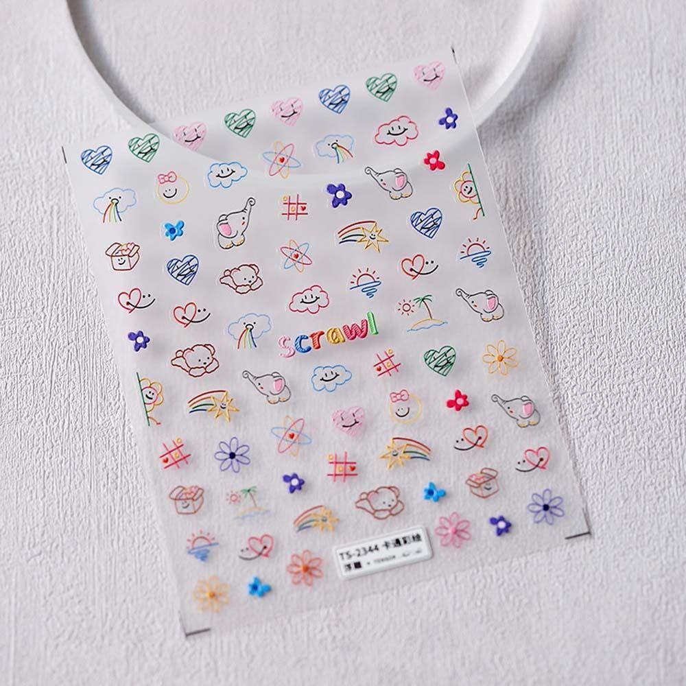 Miếng Dán Trang Trí Móng Tay Tự Dính Họa Tiết Hoạt Hình Động Vật / Trái Tim / Gấu Garfield / Chữ