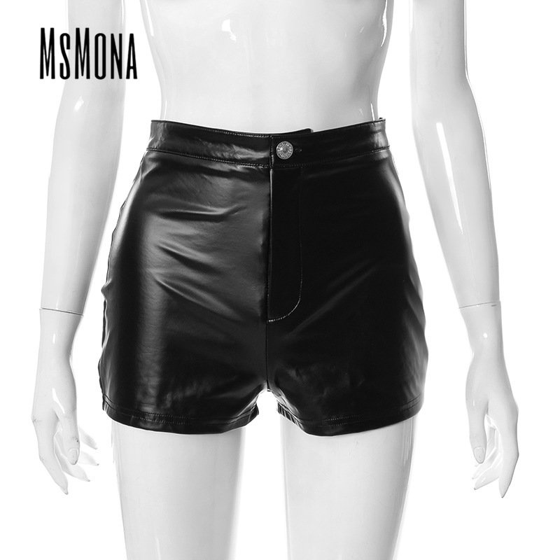 MsMona Quần Short Da PU Dáng Ôm Màu Trơn Thời Trang 2023 Quyến Rũ Cho Nữ