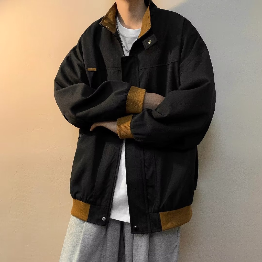 Áo Khoác Cổ Đứng Tay Dài Màu Trơn Phối Khóa Kéo Phong Cách Nhật Bản Thời Trang Xuân Thu Mới Cho Nam