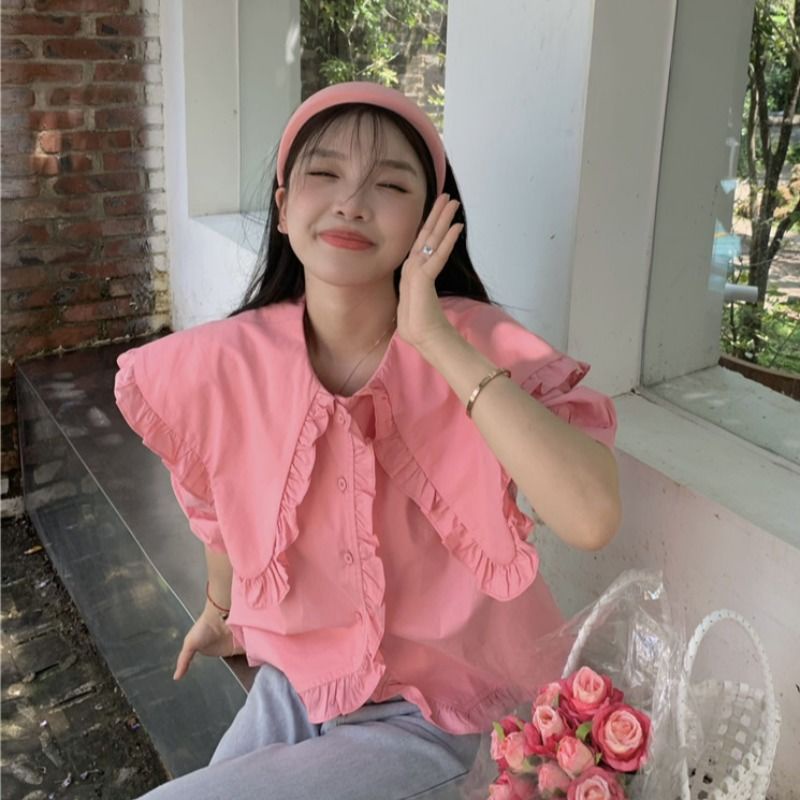 Áo kiểu COZOK tay ngắn cổ búp bê thời trang mùa hè cho nữ