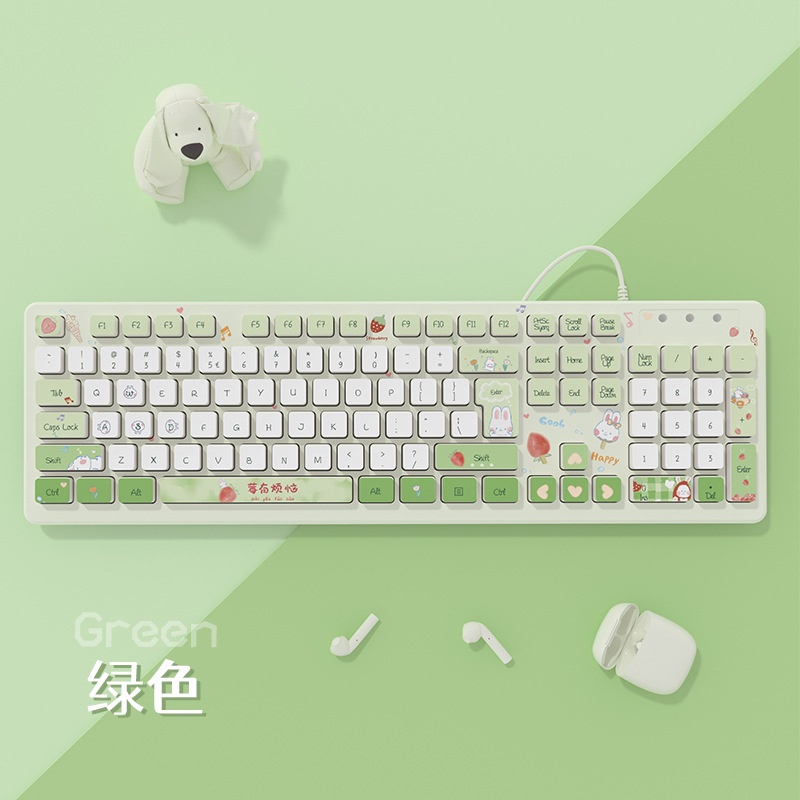 Bàn Phím Dây Không Dây Chơi Game Kawaii Màu Hồng Hoạt Hình Dễ Thương Không Gây Tiếng Ồn Cho Notebook