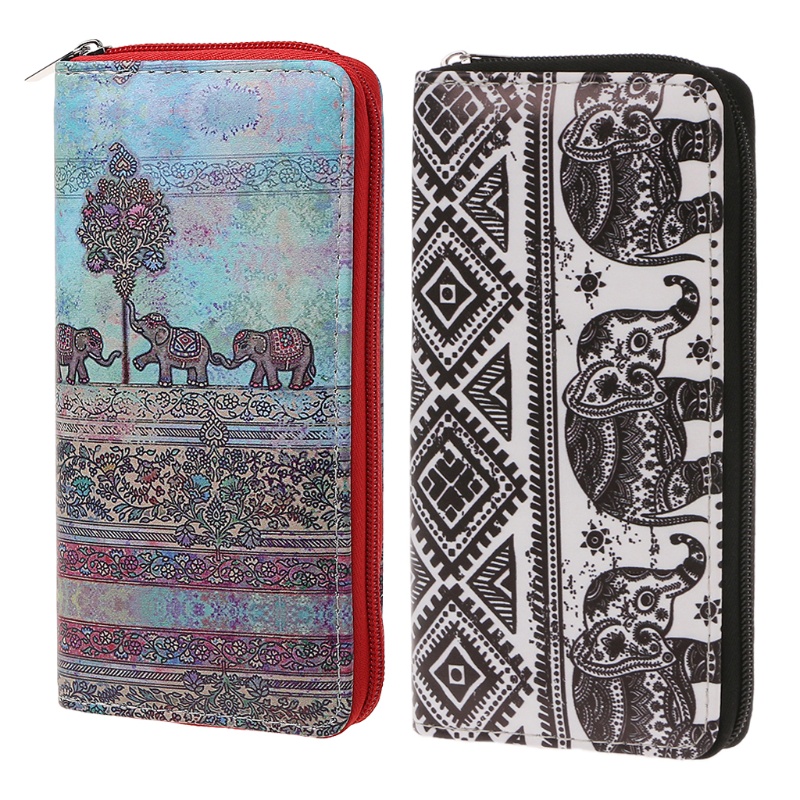 Ví Da Cầm Tay Dáng Dài Hoạ Tiết Chú Voi Đáng Yêu