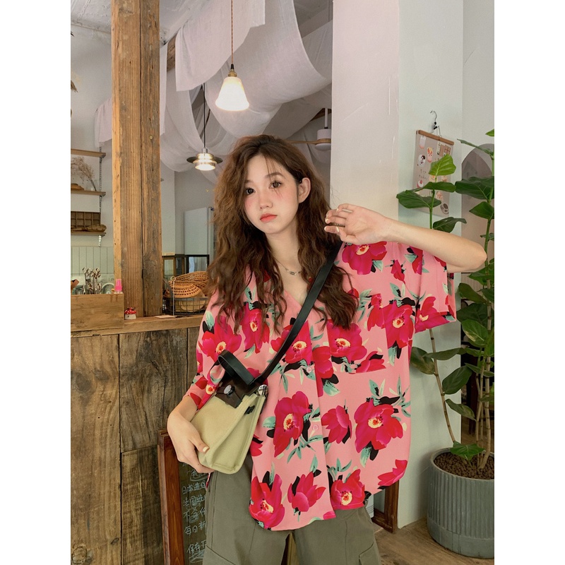Áo Sơ Mi Đi Biển Tay Ngắn Dáng Rộng In Hoa Kiểu vintage Hồng Kông Thời Trang Mùa Hè Cho Nữ