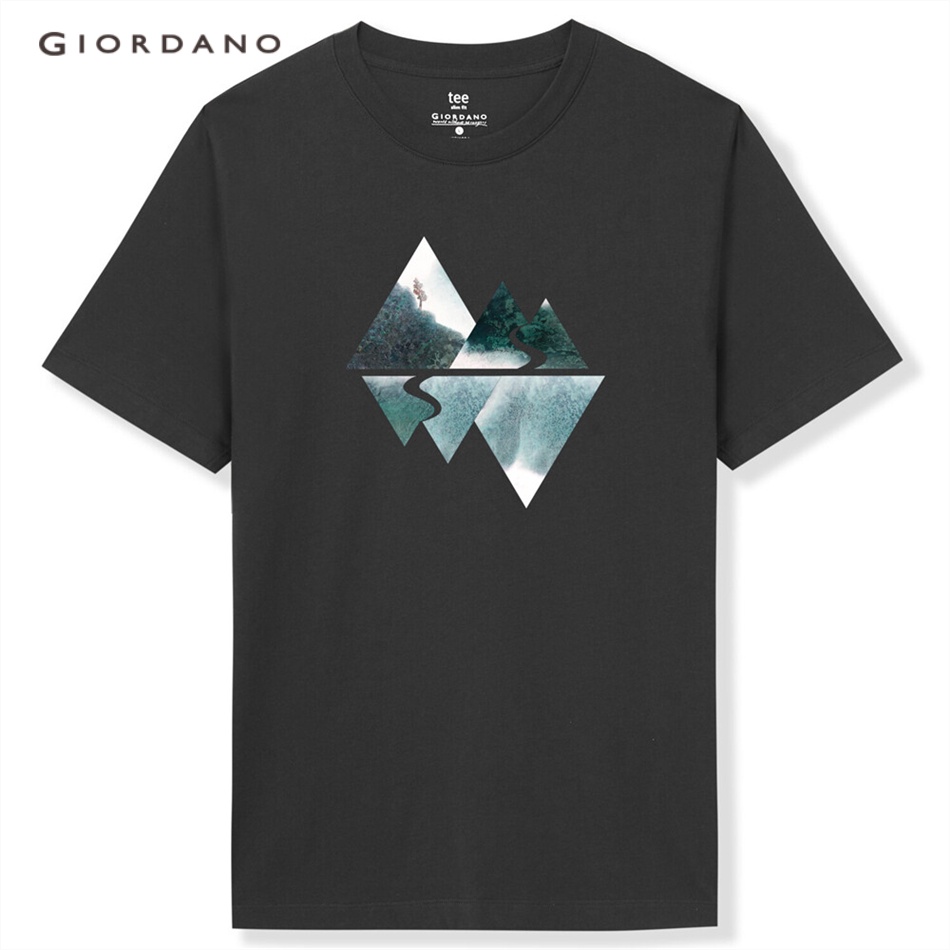 Áo thun GIORDANO 91093010 cotton tay ngắn cổ tròn in họa tiết dành cho nam