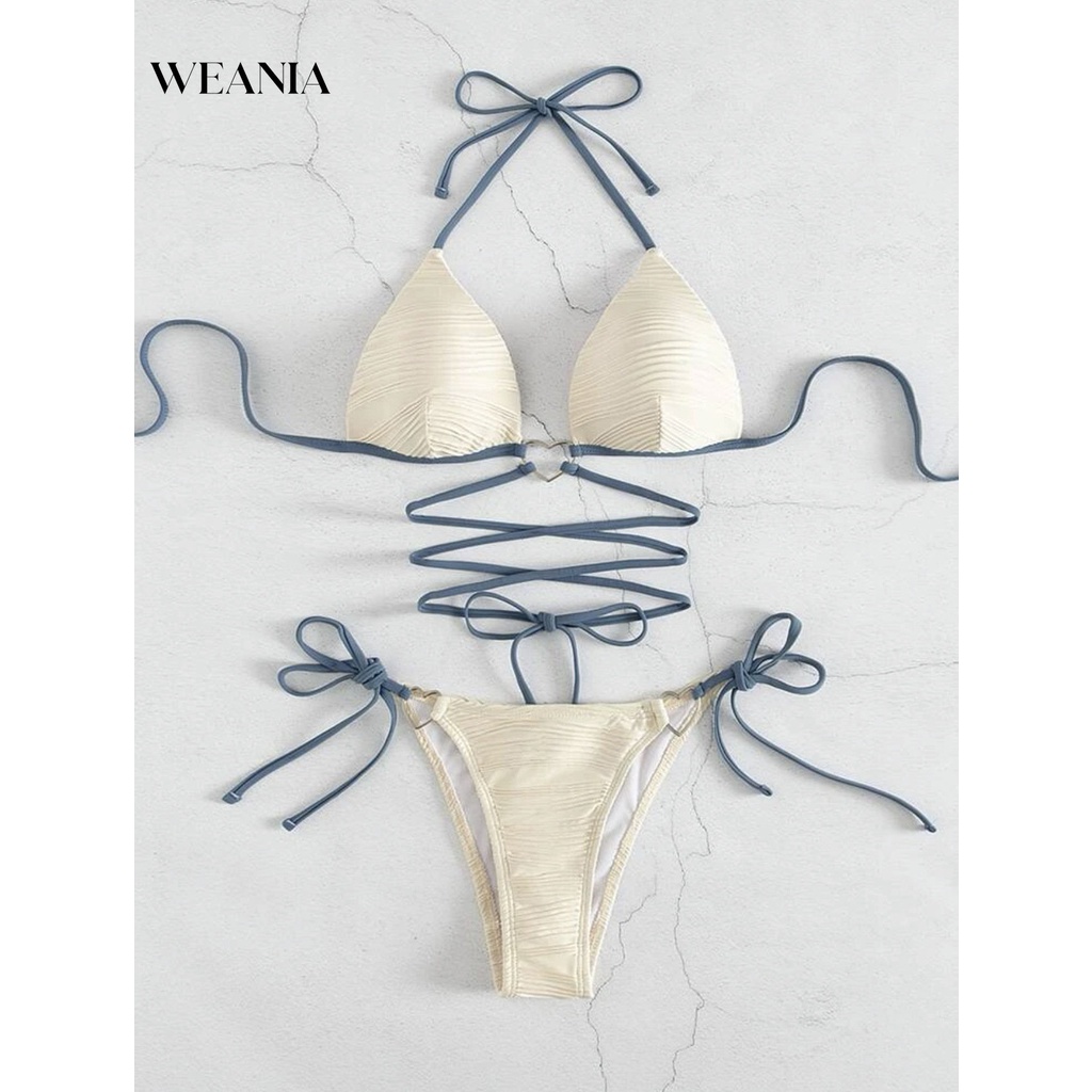 Bộ bikini 2 mảnh WEANIA kiểu vỏ sò có dây rút thời trang mùa hè cho nữ
