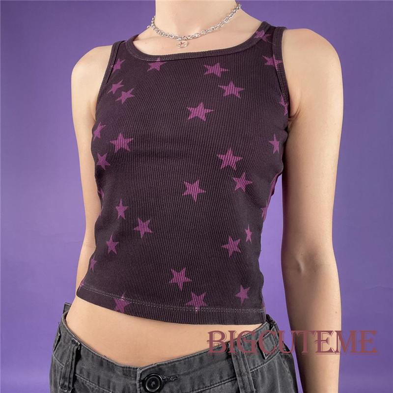 [] - Áo Tank Top Không Tay Dạng Xoắn / Bóng / Ngôi Sao Vừa Vặn Mùa Hè Cho Nữ