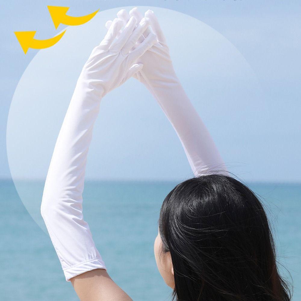 DARNELL Găng Tay Dài Bằng Lụa Mát Thoáng Khí Màu Sắc Đơn Giản Có Thể Sử Dụng Màn Hình Cảm Ứ