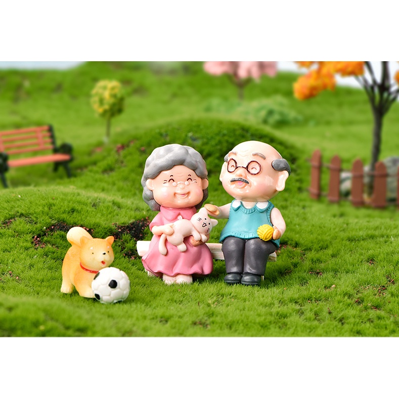 Mô Hình Tiểu Cảnh " Cặp Đôi Ông Bà Mini" Trang Trí Sen Đá, Sân Vườn/ Chậu Cây, DYI, Terrarium