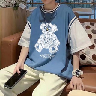 Áo Thun Ngắn Tay Phong Cách Hàn Quốc Thời Trang Mùa Hè Mới Cho Nam Thời Trang Trung Quốc áo Phông Rẻ đẹp Đàn ông Chất Lượng Cao Giả Hai Mảnh In Xu Hướng Thanh Xuân Phổ Biến Vòng Cổ Thiết Kế Gấu Nhỏ Cặp Vợ Chồng Cùng Một Kiểu