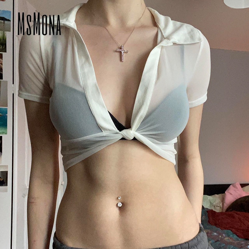 Áo Thun Ngắn Tay Cổ Bẻ Lưng Cao Màu Trơn Thời Trang Đường Phố 2023 Cho Nữ